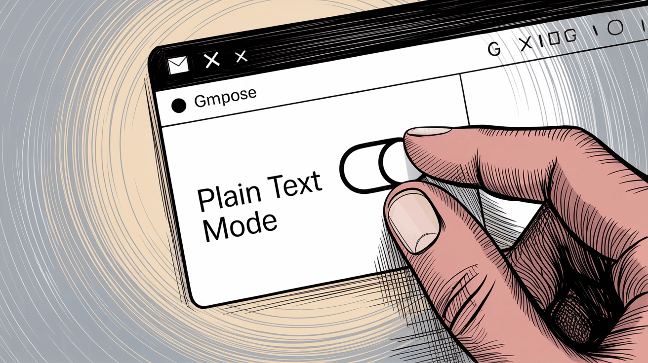 Gmail compose window showing Plain Text Mode toggle switch that can disable scheduling features